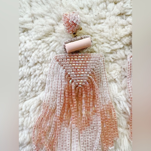 Anthropologie Deepa Gurnani Beaded Pink Fringe Statement Drop Long Earrings - Picture 2 of 7